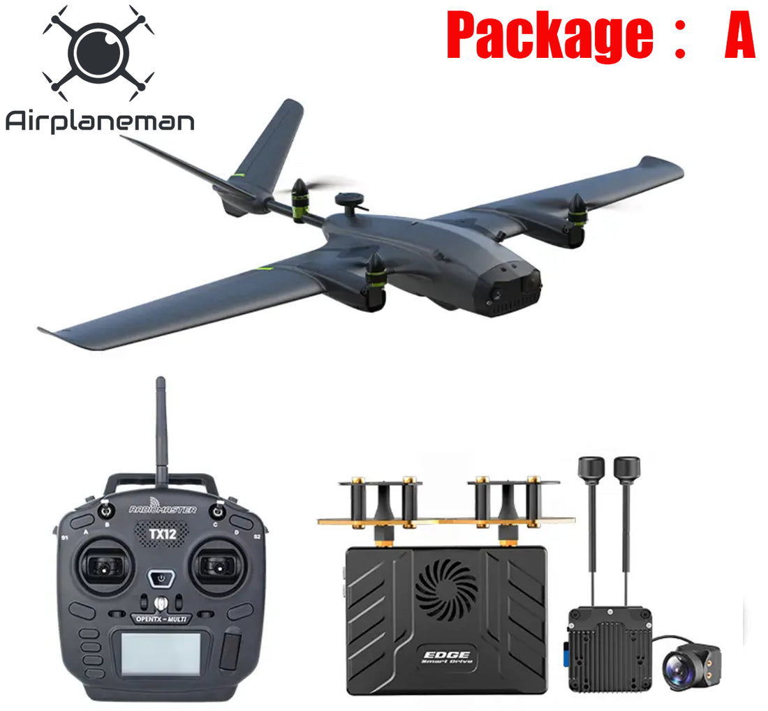 High-definition aerial footage (FPV) of the Airplane fixed-wing drone's automatic return and landing